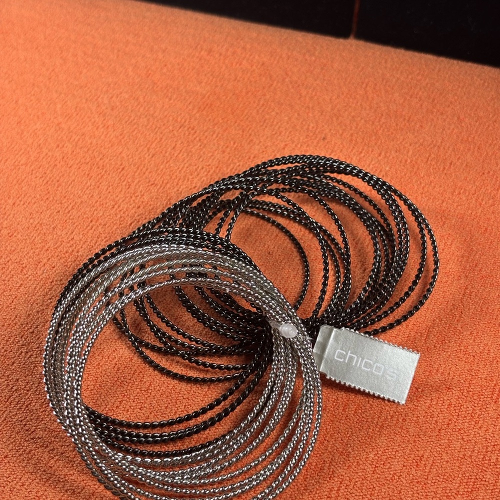 Chico's Black and Silver Coil Bangle Set